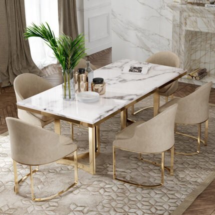 Chic Marble Dining Table with Golden Accents