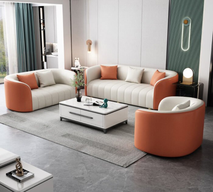 Contemporary Beige and Orange Sofa Set