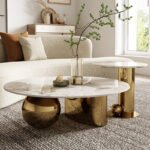 Golden Stainless and Marble Coffee Table Set