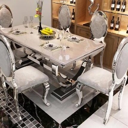 Silver Accent Marble Dining Table