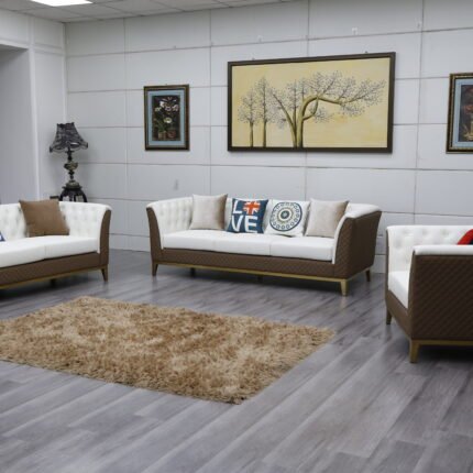 Contemporary Beige and Brown Sofa Set