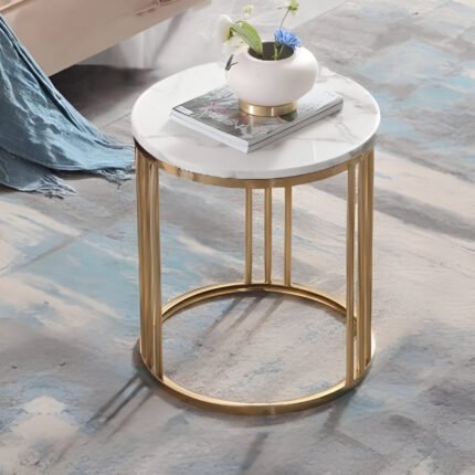 Golden Elegance Marble-Top Side Table