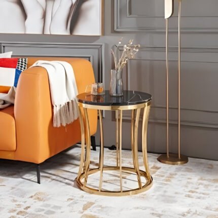 Midnight Luxe Black Marble-Top and Golden Base Side Table