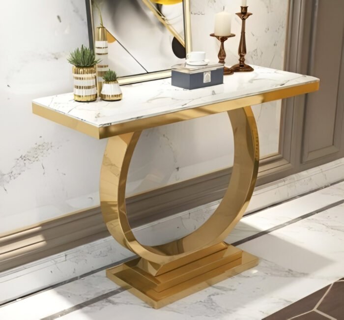 Marble Crest White Marble Top and Golden Base Console Table