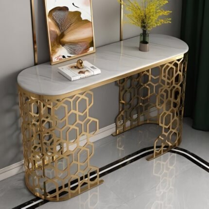 Golden Harmony White Marble Top Console Table