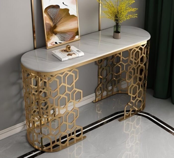 Golden Harmony White Marble Top Console Table