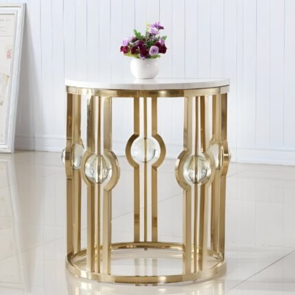 Gilded Grace White Marble Top Side Table